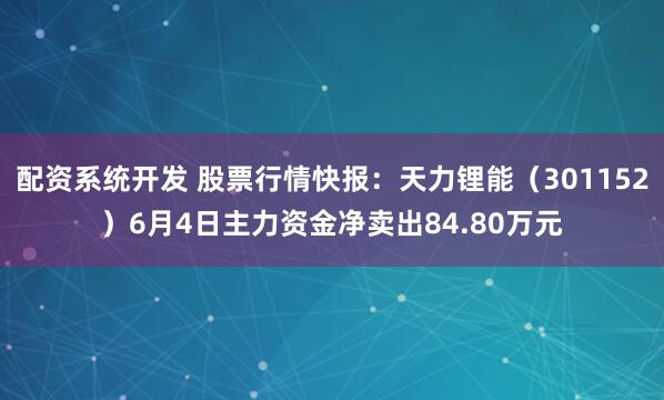 配资系统开发 股票行情快报：天力锂能（301152）6月4日主力资金净卖出84.80万元