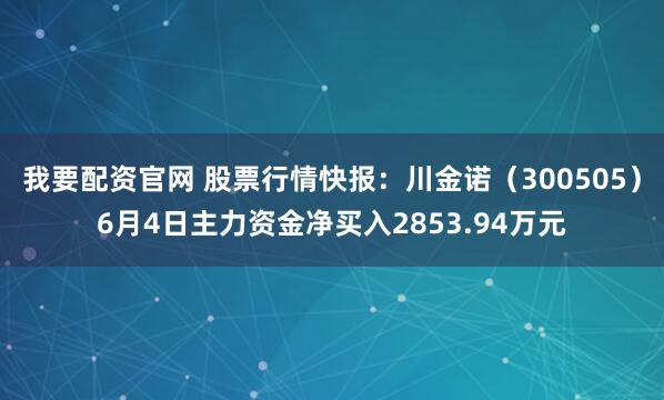 我要配资官网 股票行情快报：川金诺（300505）6月4日主力资金净买入2853.94万元