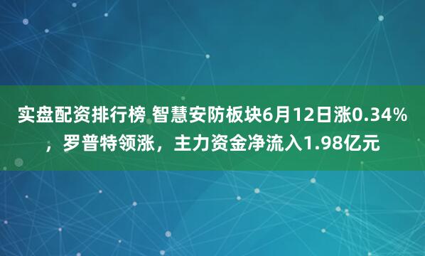 实盘配资排行榜 智慧安防板块6月12日涨0.34%，罗普特领涨，主力资金净流入1.98亿元
